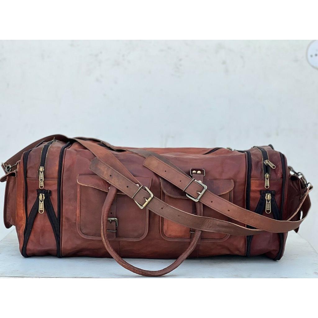 Складная дорожная сумка для ручной клади из козьей кожи на выходные, дорожная ночная сумка