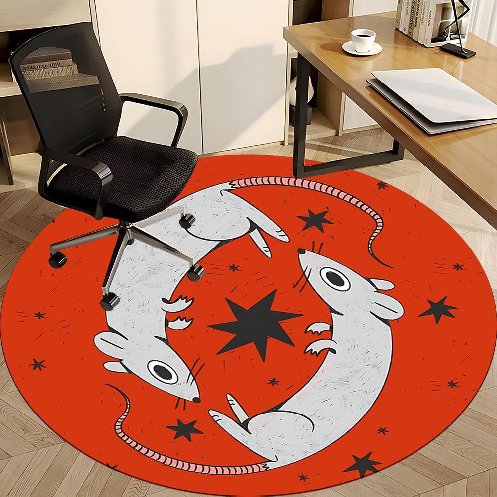 1pc Mouse Zodiac Office Round Area Rug, Mat Suitable For Office, Under Office Chairs Bedroom Living Room Home Decor, Room Deco