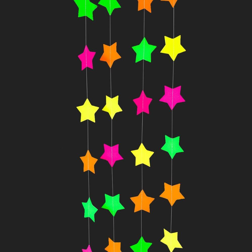 2m Neon Fluorescent Garland Colorful Glow Pennant Round Pentagram Fluorescent Banner Neon Birthday