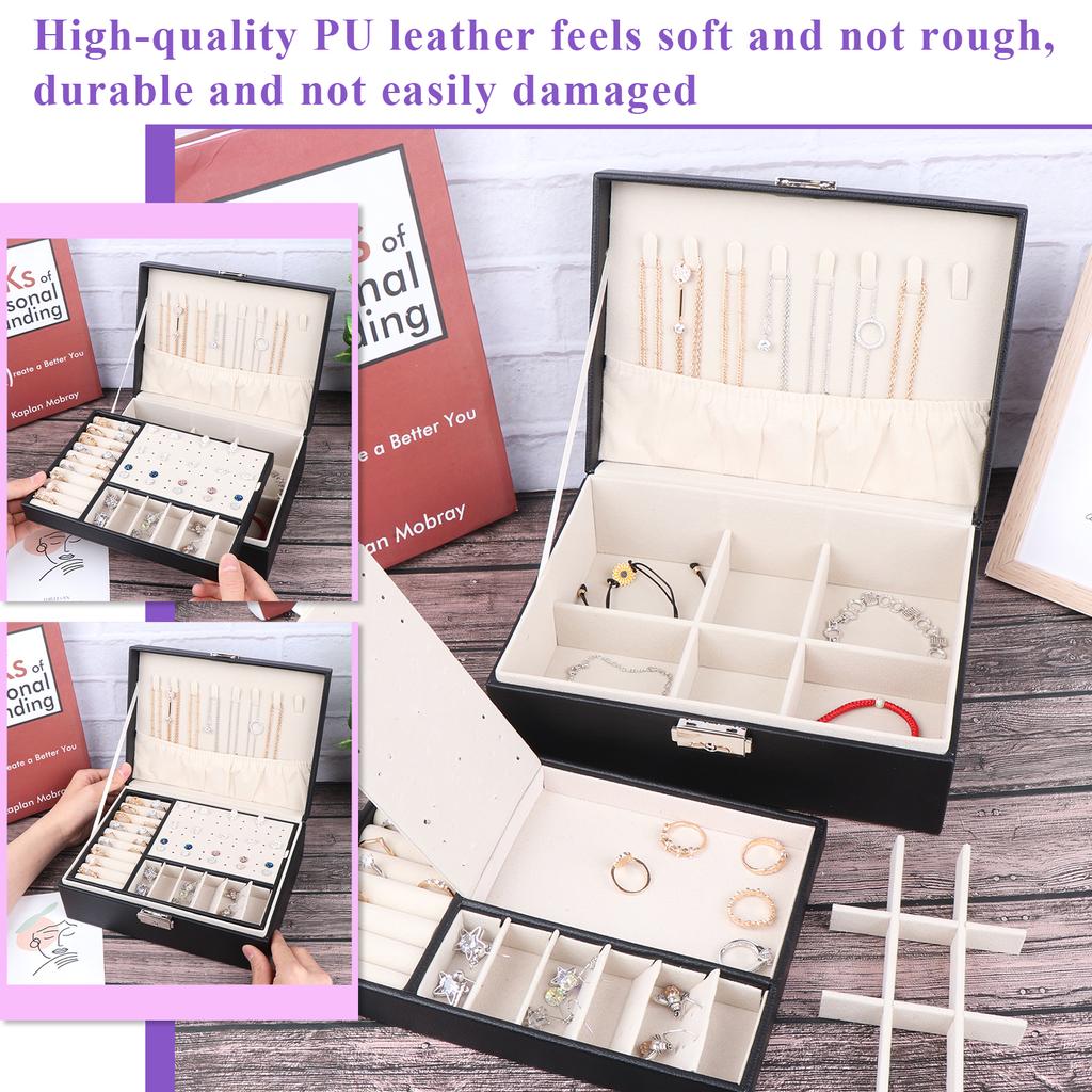 Pu Large Creative Jewelry Box For Women Girls, Double-Layer Lockable