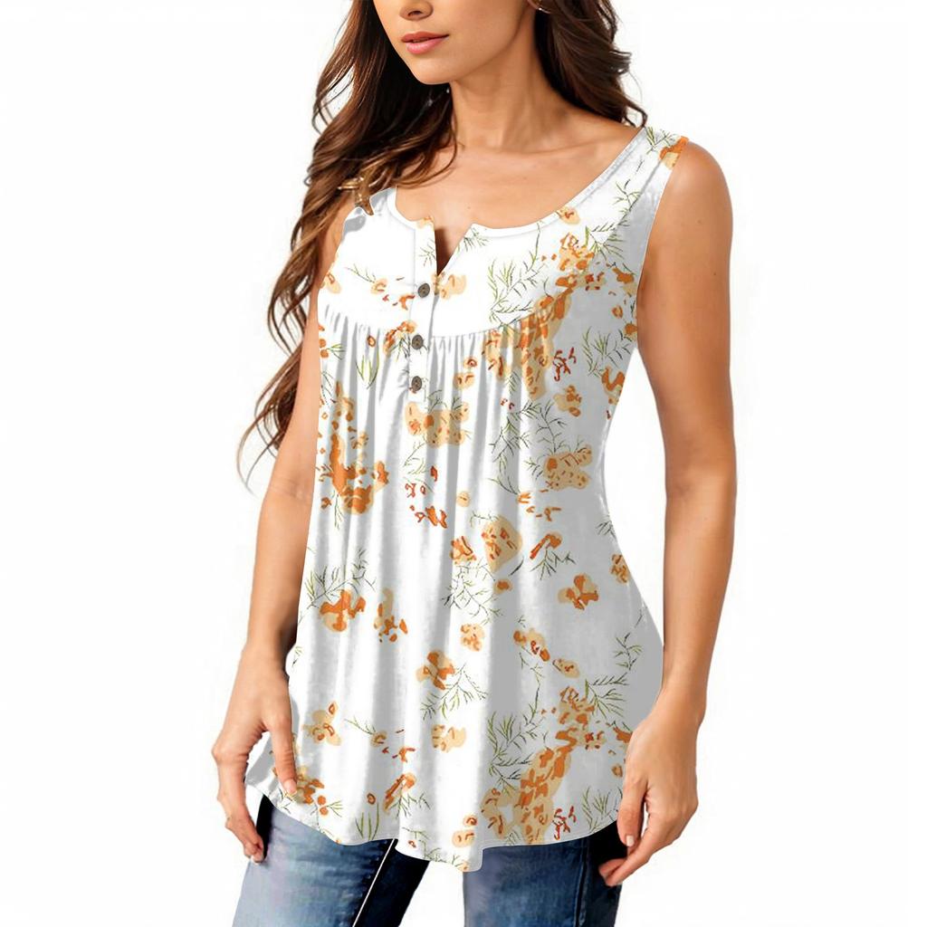 Женская мода плиссированная безрукавка повседневная футболка жилет топ на пуговицах