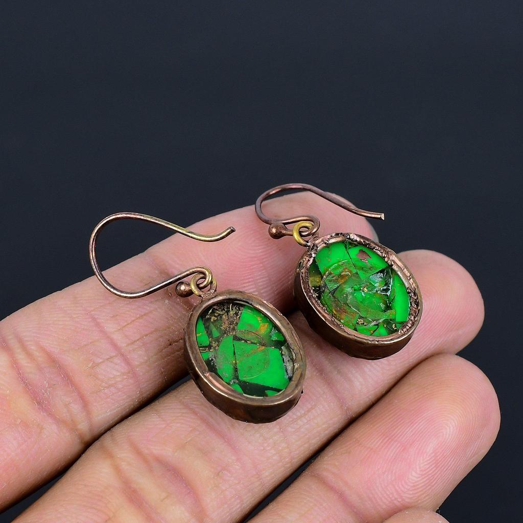 Green Copper Turquoise Earrings, Copper Electroformed Gemstone Jewelry, Handmade Earrings Amazing Jewelry, Gift For Her