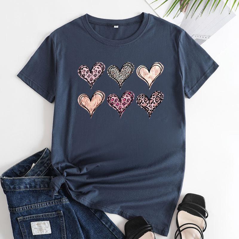 Летние женские футболки больших размеров с цветным принтом в виде сердца, свободные, с круглым вырезом, повседневные, из чистого хлопка, с короткими рукавами, женские