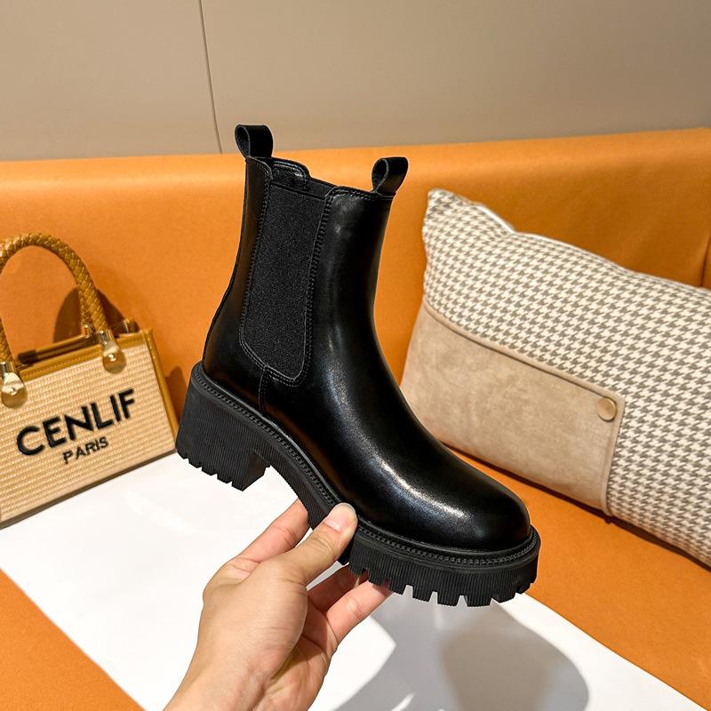 Мартинсы на внутренней платформе, женские, в британском стиле, средней высоты, на толстой подошве, в стиле ретро, дымчатые, ботинки челси, универсальные, короткие, на осень и зиму