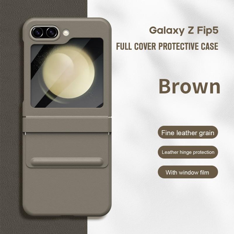Premium Full Coverage Flip Phone Case Galaxy Z Flip5 Flip4 Flip3 Flip6 Flip7 FE Leather-Texture PC Shell With