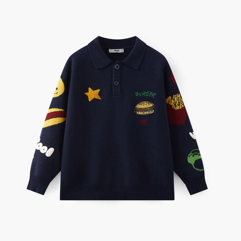 Mqd Kidsren's Clothing Boys' Sweaters 2025 Winter New Style Lapel Knitwear Kidsren's Preppy Style Jacquard Knitwear