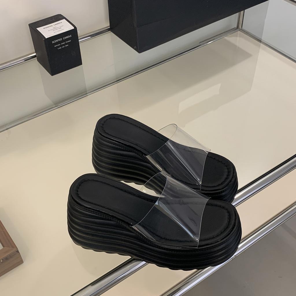 Летние сексуальные высокие каблуки модные водонепроницаемые прозрачные удобные тапочки на толстой танкетке для женщин