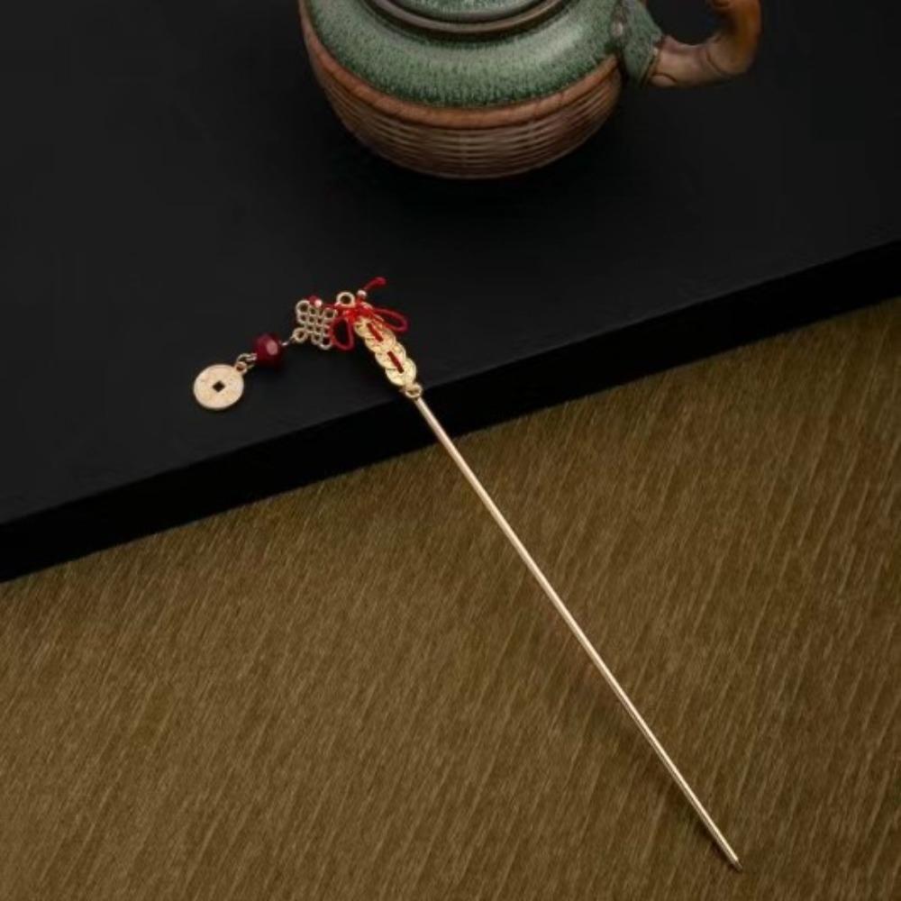 Copper Coin New Year Hairpin Antique Hanfu Hair Fork Elegant Ancient Hair Stick  Women