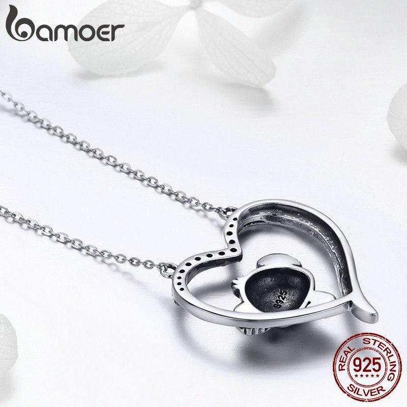 BAMOER, высококачественное настоящее серебро 925 пробы, ожерелья с подвеской в ​​виде милой коалы в форме сердца
