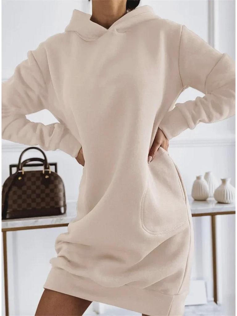 2024 Autumn/Winter Women's Solid Color Hooded Streetwear Loose Sweatshirt