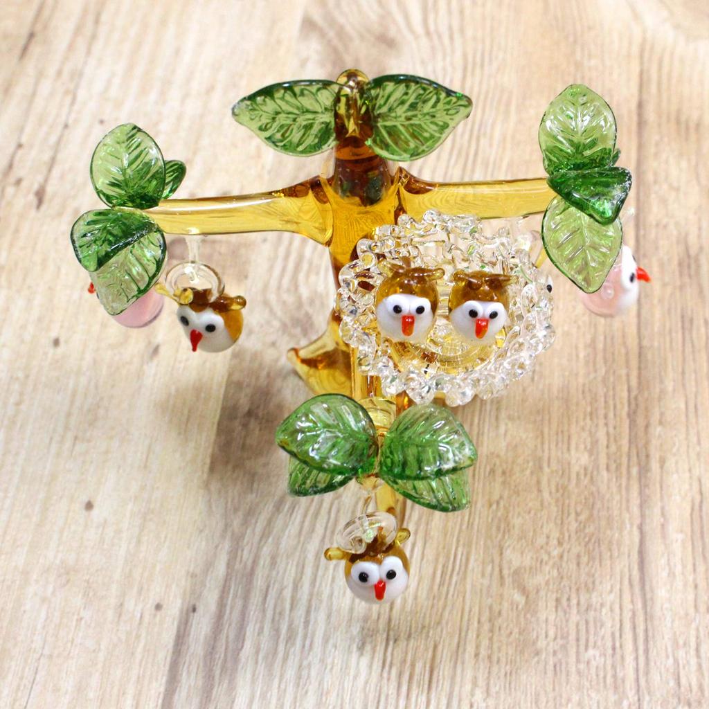Four Cart Cute Handmade Glass Owl Nest Tree