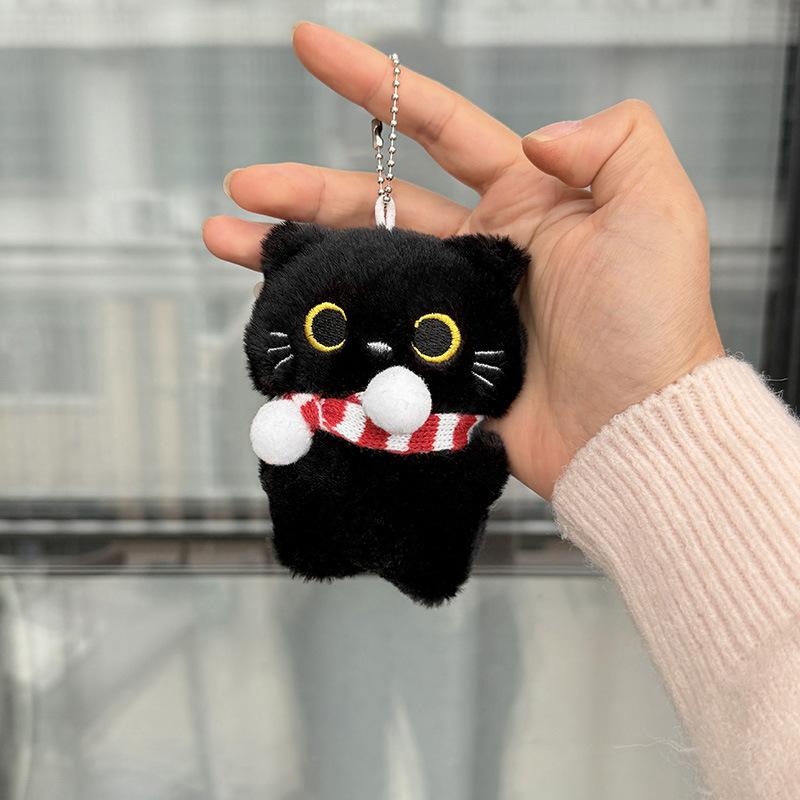 Soft Fluffy Black Cat Plush Keychain Adorable Cartoon Animal Pendant Skin-friendly Soft Filling Accessory for Key Holder BFF Gift