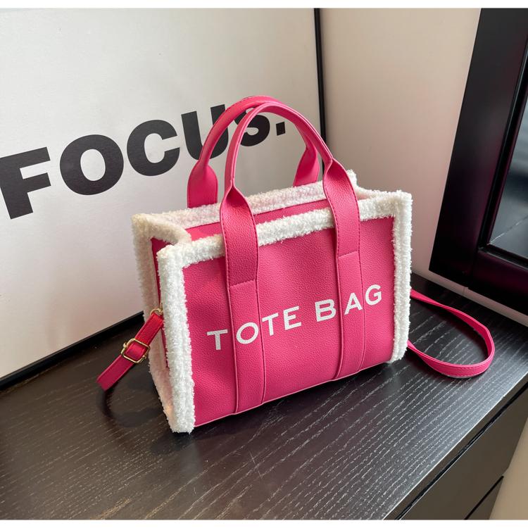 Autumn and Winter Retro Lamb Wool PU Fabric Tote Bag Casual Fashion Large Capacity Shoulder Bag