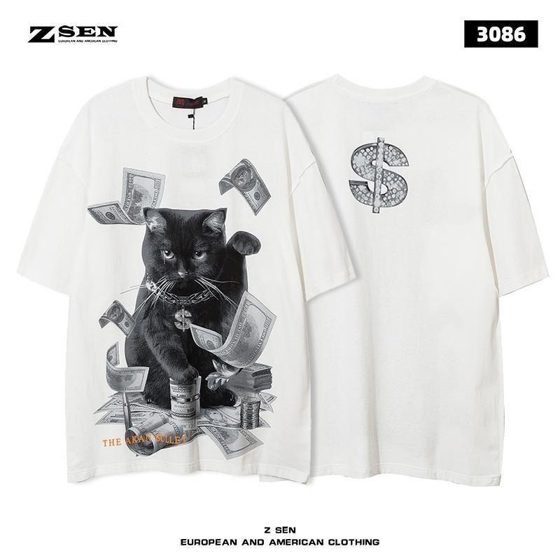 High Street Original Retro Short-sleeved Men's American Trendy Brand Hip-hop Dark Personality Printing Loose Cotton T-shirt