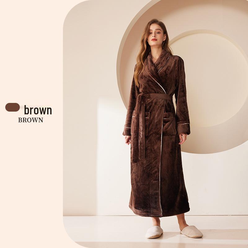 Очень длинный халат из кораллового флиса для мужчин и женщин - Фланелевая пижама зимнего стиля