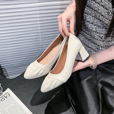 Мода Женская Весна 2025 Новая Мода Офис Матери Мягкая Кожа Мягкая Подошва Обувь Комфорт Высокий Каблук Платье Одинарная Обувь