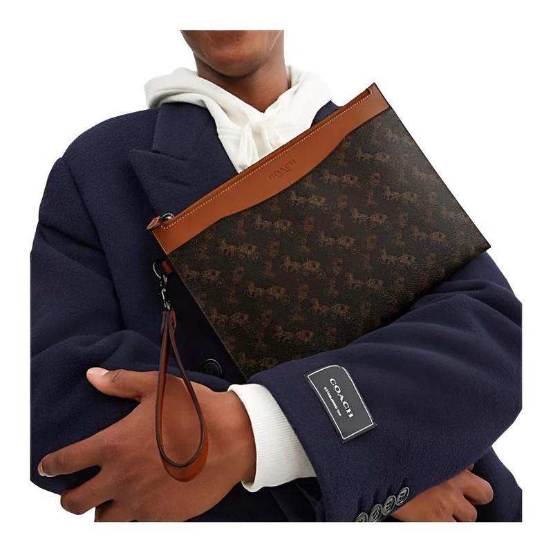 COACH Hitch 30 Carriage Theme Graphic Print Coated Canvas Clutch Large Men's Truffle