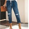 New Summer Sexy Temperament Denim Straight Trousers Elastic Large Size Women's Jeans Jeans Hole Jeans