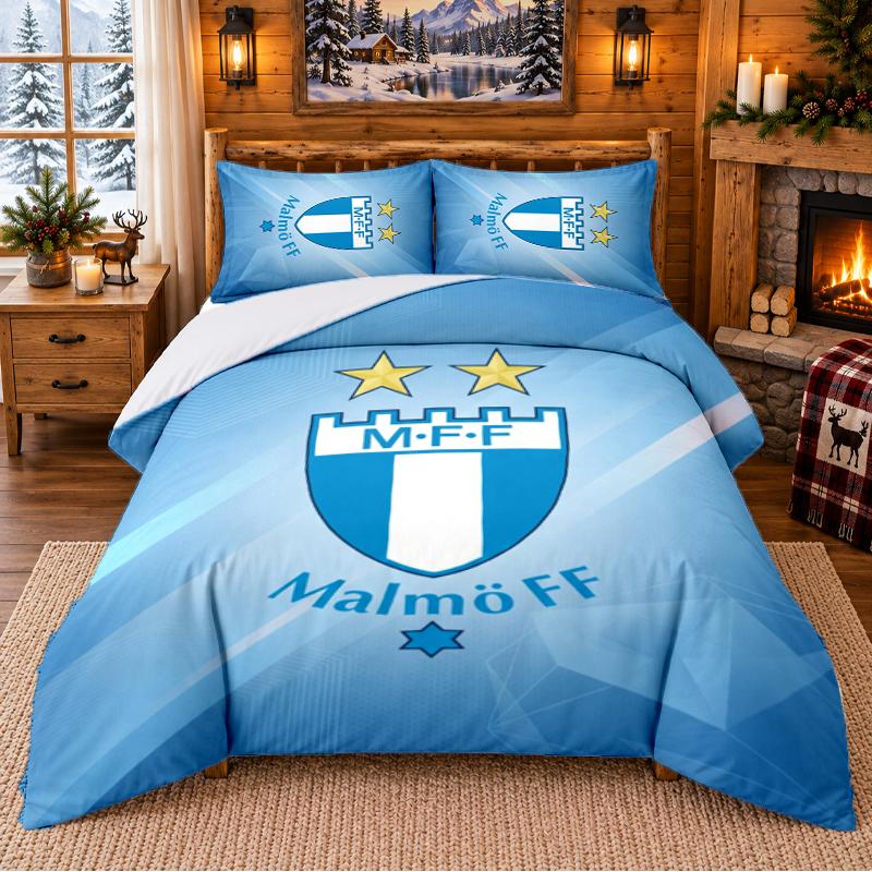 Printed 3Pcs Bedding Set Malmö FF Pattern Bed Sheet Pillowcase For Bedroom Decor