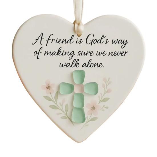 Friendship Sea Glass Christmas Ornament Round/Heart Shaped Friendship Keepsake for Best Friends Handmade Sea Glass Art Hanging Ornament for Christmas