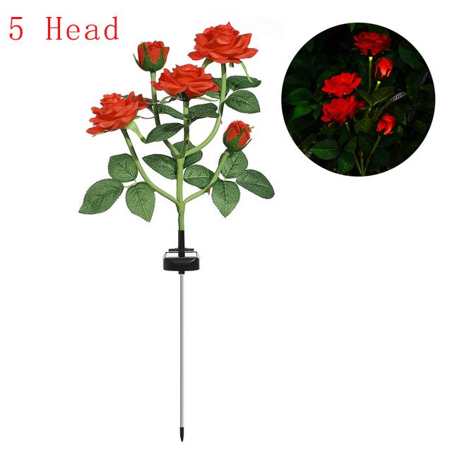 5 Head LED Solar Simulation Rose Flower Solar LED Light Garden Yard Lawn Night Lamp Landscape AVE