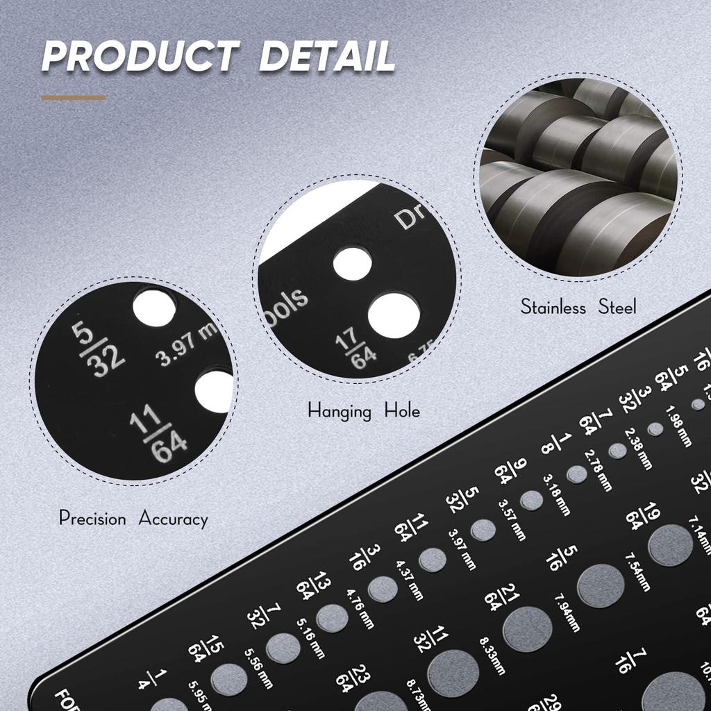 1/16 To 1/2 Inch 29 Hole Steel Drill Bit Gauge