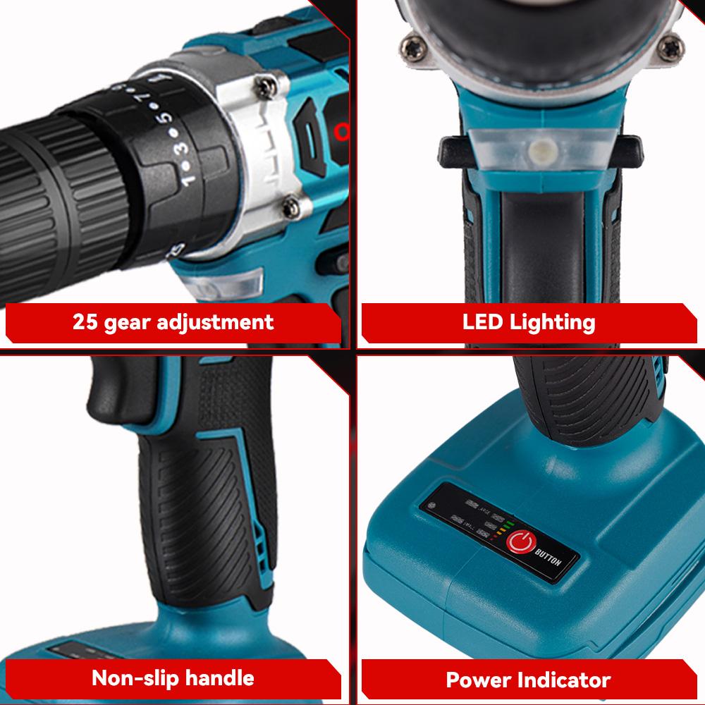 ONEVAN 1000 Вт бесщеточная электрическая ударная дрель 450 Нм 25+3 крутящий момент 3 в 1 электрическая беспроводная отвертка инструмент для Makita 18v аккумулятор