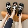 Fashion Summer 2024 New Flat Bottom Slippers for Women Fashion Square Toe Plaid Women Shoes Outdoor Casual Leisure Beach Shoes for Women