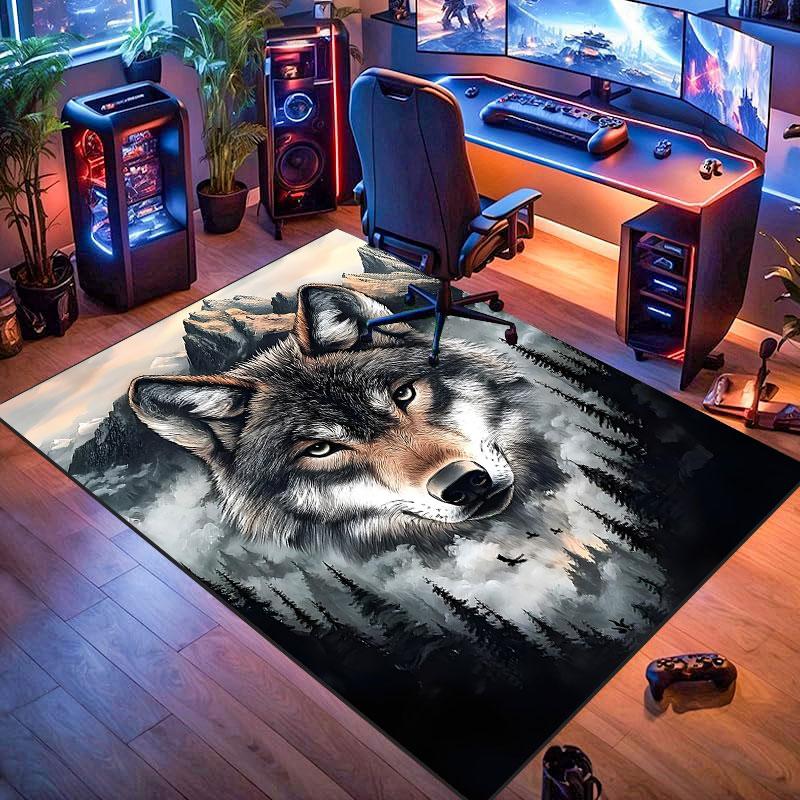 Wolf pattern rug, non-slip rug, suitable for living room, bedroom, game room, computer room and home décor.