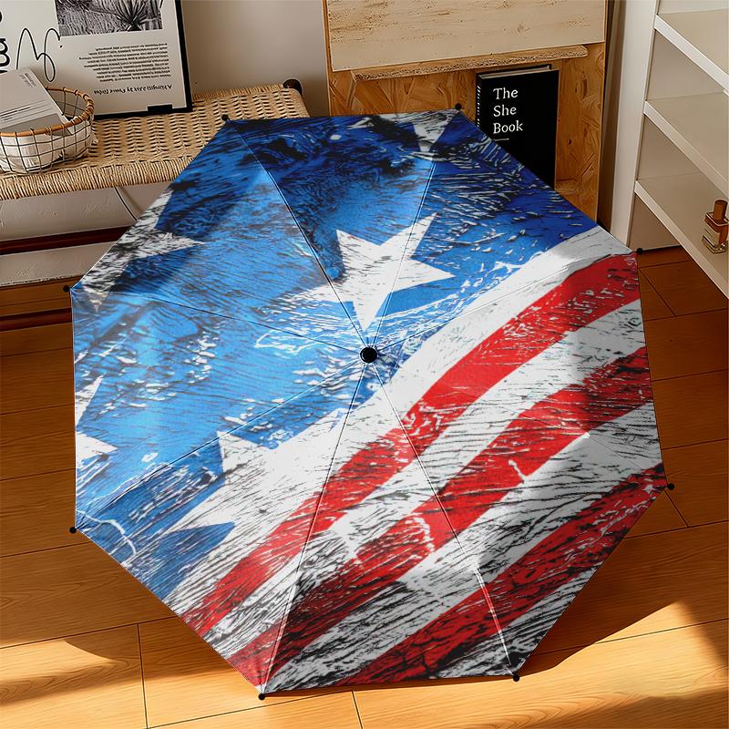 1pc American flag Umbrella Portable Folding Umbrella Iron Frame Hole Bone Structure Outdoor Home Umbrella