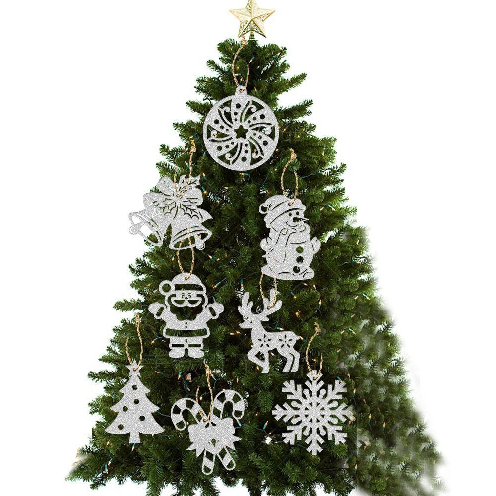 24pcs Creative Christmas Decoration Tags Silver Hanging Ornament Christmas Tree Pendant New Year