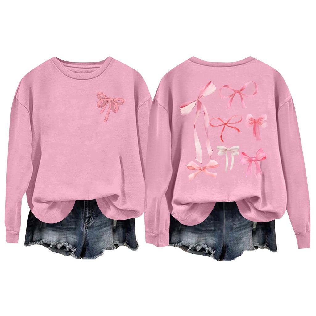Women's Casual Loose Bow Print Round Neck Long Sleeve Hoodie