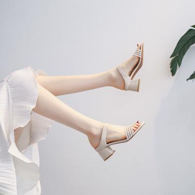 1356-23 Сандалии Полушлепанцы Модные Высокие Каблуки Лето 2025 Новые Сандалии на Среднем Каблуке