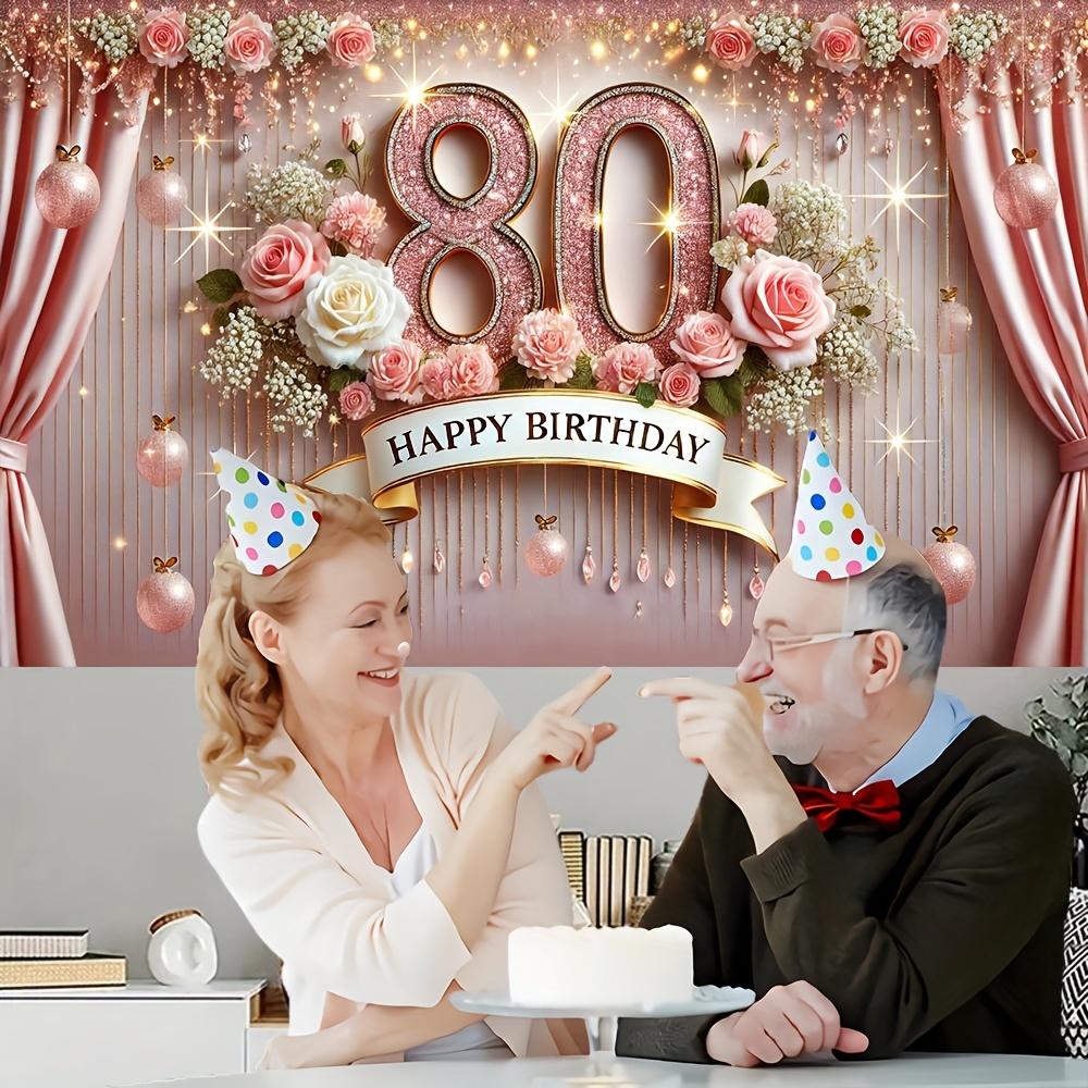 Элегантный баннер на 80-летие - полиэфирное волокно, цифровой дизайн в розовом золоте и с бриллиантами, украшение для вечеринки по случаю дня рождения