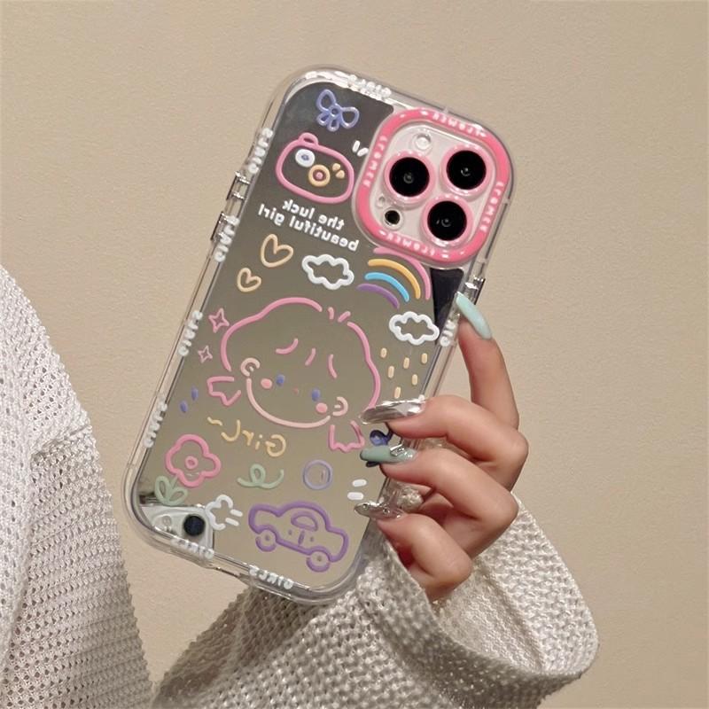Милый Чехол для Телефона Девушка в Стиле Граффити для IPhone 17 16 Pro Max 14 13 Мягкий Силиконовый Чехол Противоскользящий Ударопрочный Зеркальный