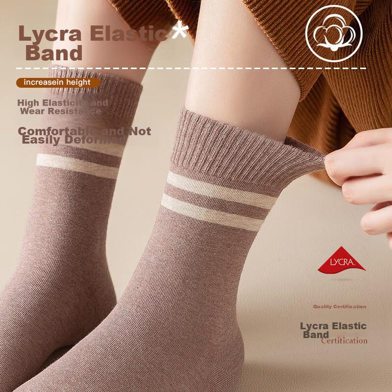 LangSha Women's Pure Cotton Mid-Calf Socks, Anti-Pilling Summer Striped Black Long Socks for Ladies