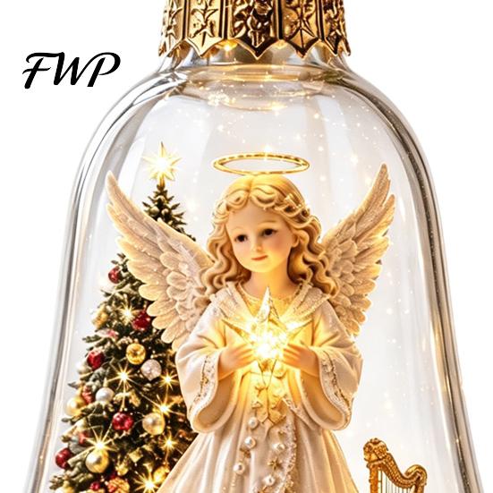 Clear Acrylic Christmas Ornaments 3D Bell Ornament, Winter Scene Decoration with Santa Immersive Wonderland Snowman Reindeer Angel Tree Inside