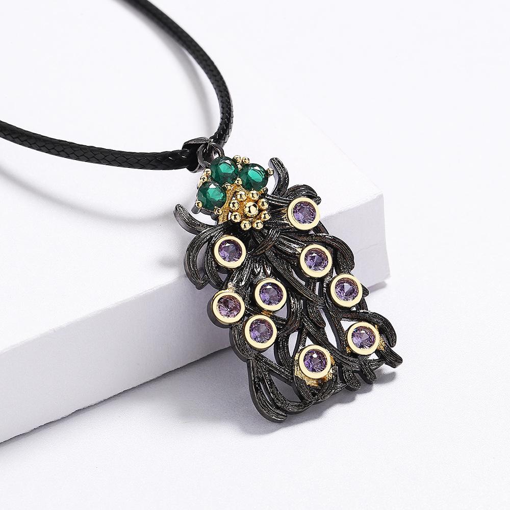 Bohemian Style Purple Zircon Pendant with Irregular Black and Gold Flower Shaped Jewelry High Quality Party Sweater
