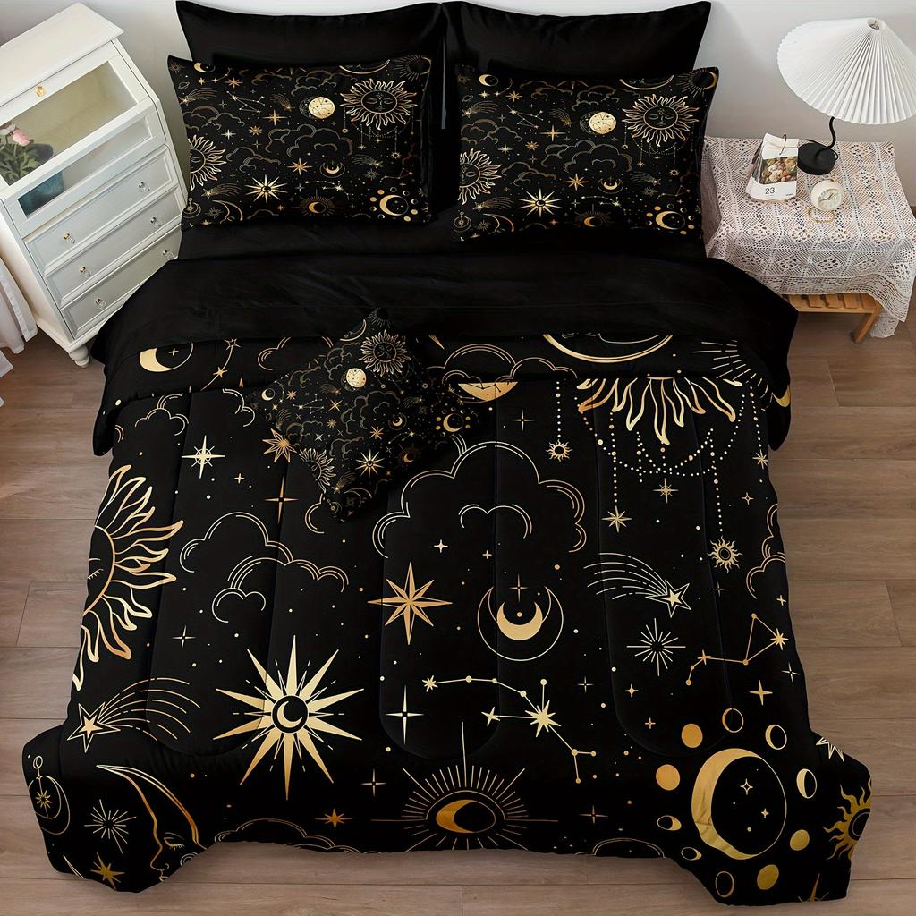 Black Golden Quilt Set 3/4pcs Set Sun and Moon Large Bag Bedding Set Posy Bedding Set Mandela Quilt Cover 100% Soft Microfiber