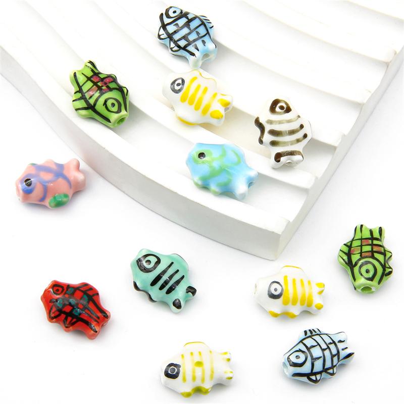 2pcs Hand-Paint Ceramic Porcelain Fish Beads Charm Loose Spacer Beads for Necklace Earring Bracelet DIY Jewelry Craft Making