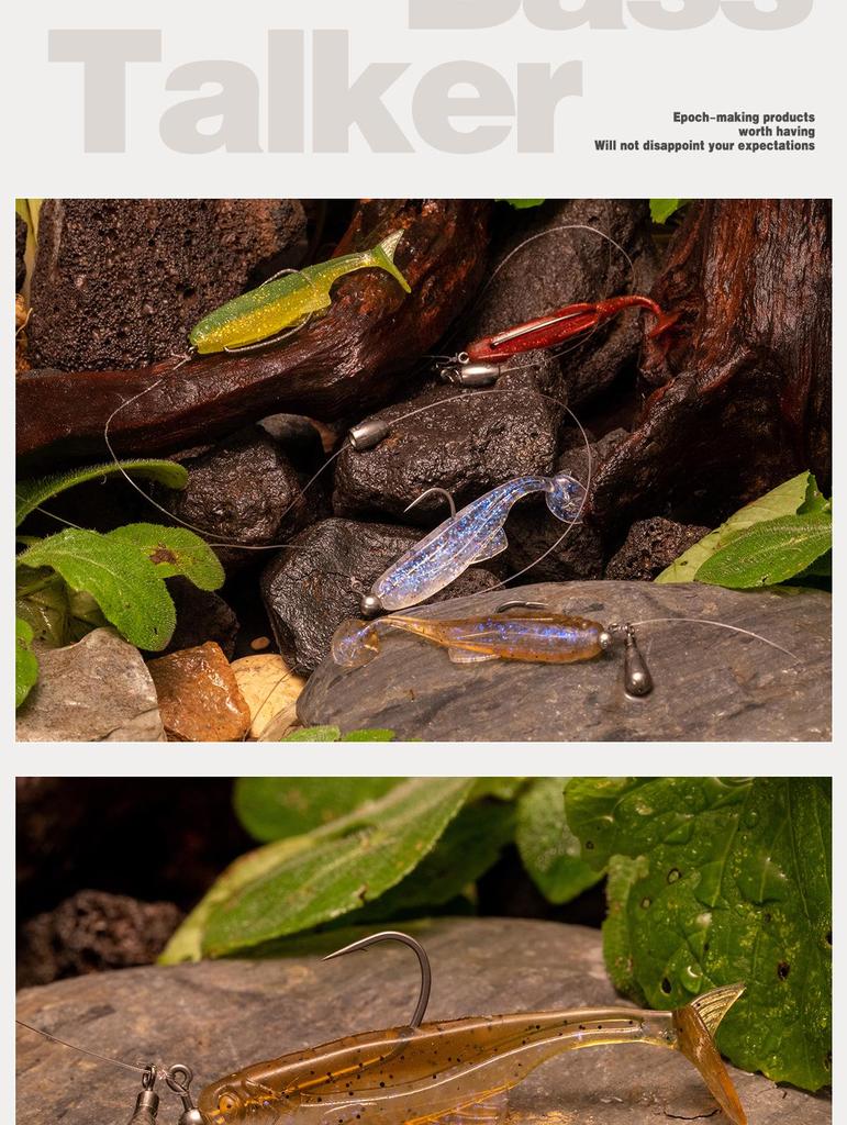 Плавающая мягкая приманка с Т-образным хвостом и крючком свинцовой головкой для оснастки на окуня и мандаринку