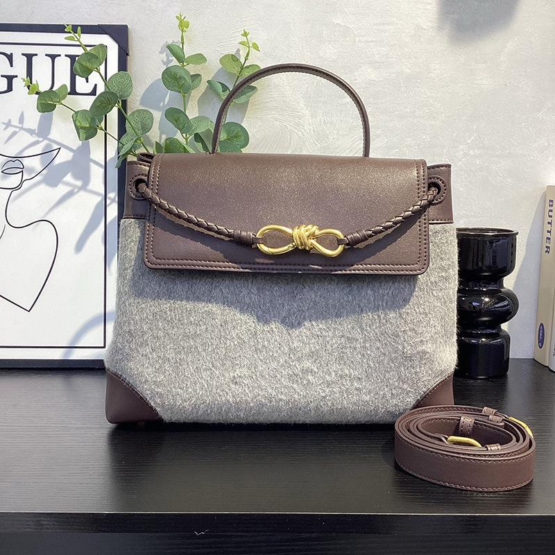 Трансграничная высококачественная шерстяная сумка-тоут женская 2026 новая с пряжкой-бантом сумка через плечо сумка-мессенджер