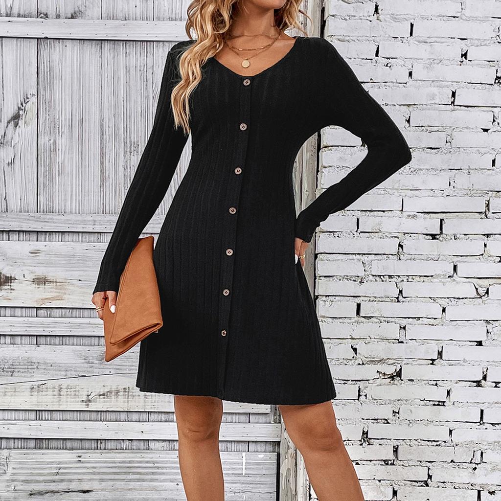 Женское модное однотонное платье с длинными рукавами и пуговицами на талии