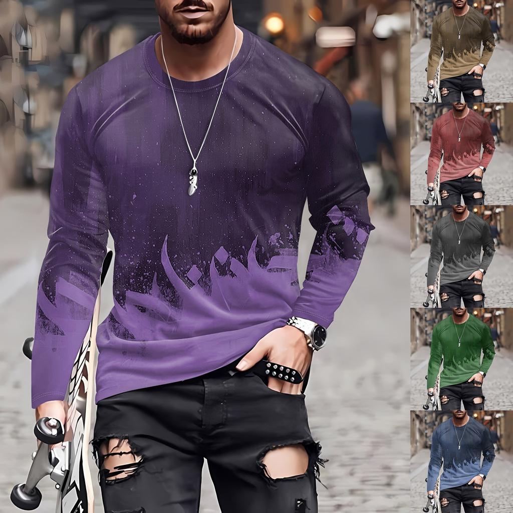 Men's T Shirt O-Neck Clothing Apparel Outdoor Long Sleeve Print Fashion Designer Vintage