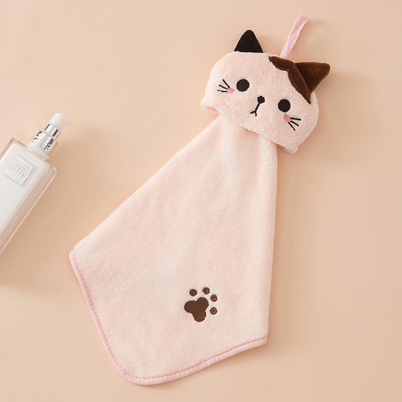 Cute Cat Kitchen Cleaning Towel Coral Velvet Hand Towel Bathroom Hanging Absorbent Dishcloth Soft Cleaning Cloth Rag Quick Dry