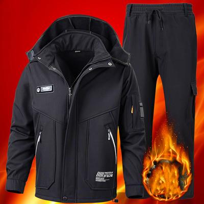 Мужской зимний водонепроницаемый термокостюм Softshell для походов на открытом воздухе, комплект из двух предметов: теплая куртка + теплые штаны