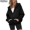 Women's Fashion Casual Solid Color Print Autumn Winter Long Sleeve Hooded Jackets & Coats