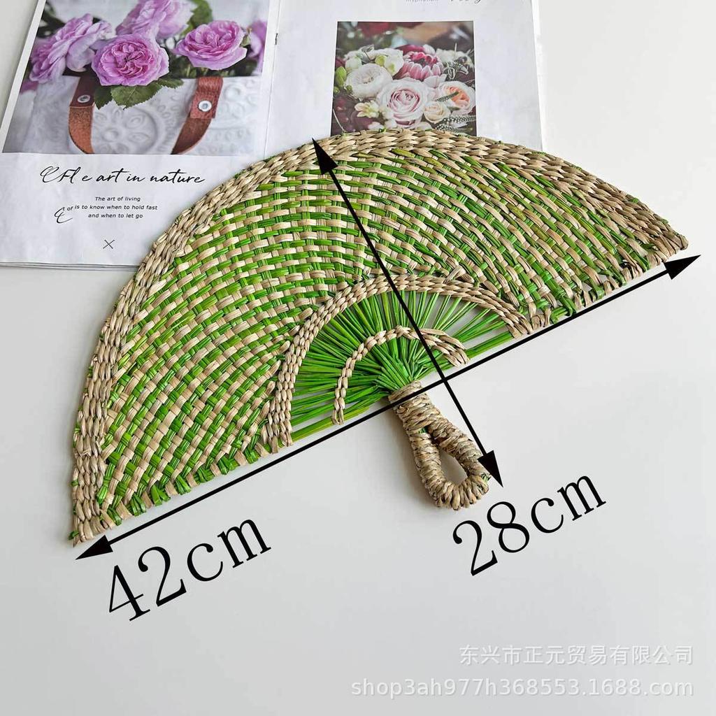 Straw fan, handmade seaweed fan, wall hanging fan, color decorative fan, summer hand crank fan, futon fan