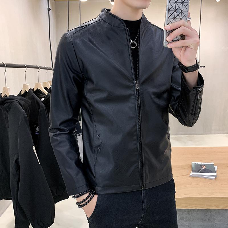 Новая весенне-осенняя кожаная куртка мужская тонкая корейская зеленая модная мотоциклетная одежда мужская куртка из искусственной кожи куртка мужская одежда