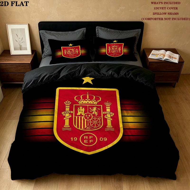 Spain National Football Team Pattern Bedding Quilt Set Home Decoration Gift (1 * duvet cover + 2 * pillowcase without core)
